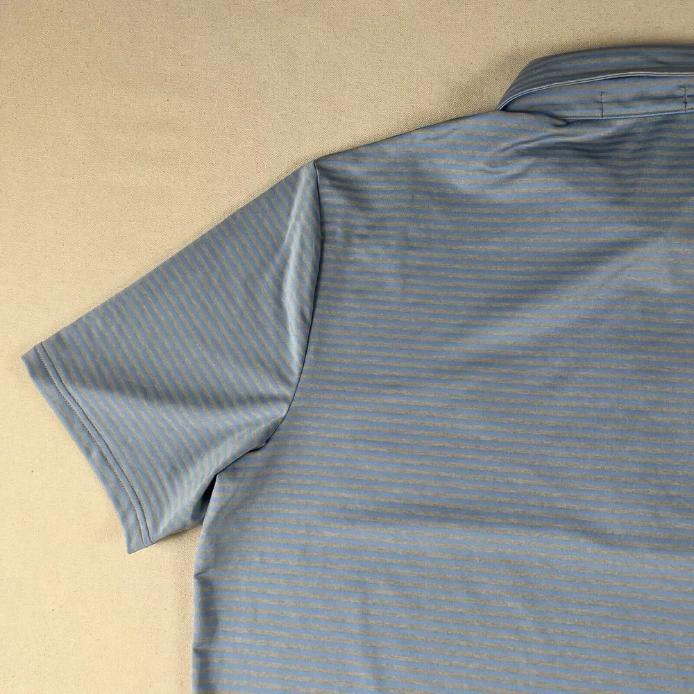 RLX Ralph Lauren Polo‎ Shirt Men’s Large Blue Gray Striped Embroidered Logo Golf